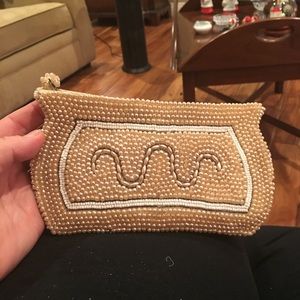 Vintage bead clutch lip stick mirror powder bag